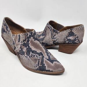 Lucky Brand Ankle Boot Women's 9.5M Tresee Snake Print Leather Beige Slip-on EUC